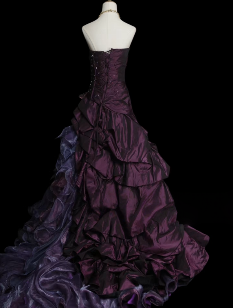 Strapless Dark Purple Ball Gown Quinceanera Dresses Ruffled Prom Dress P2653