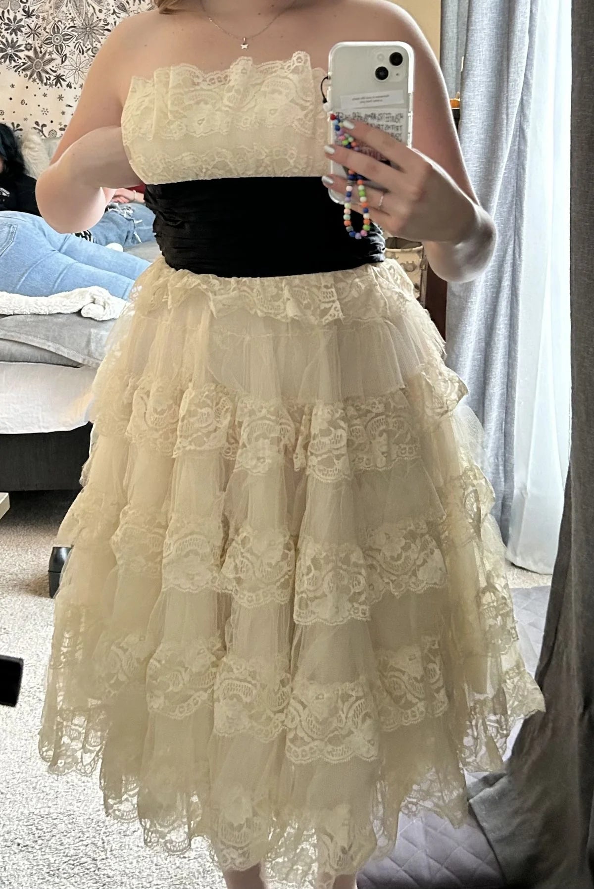 Strapless Ivory Lace Layered Homecoming Dress Short Birthday Dress P1341