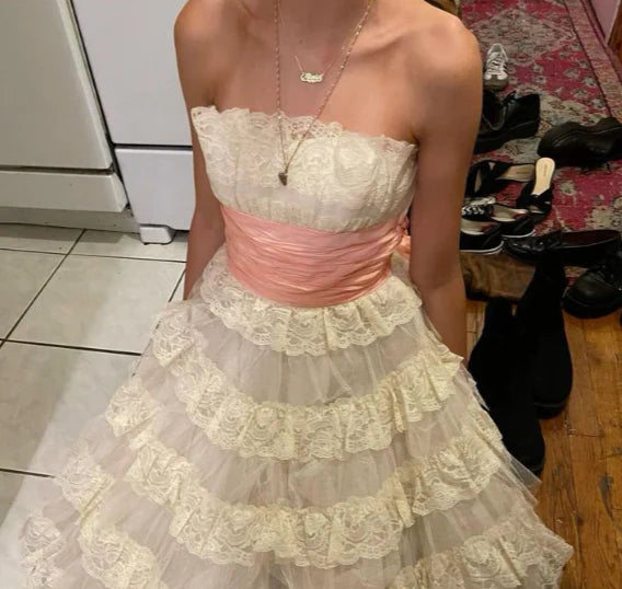 Strapless Ivory Lace Layered Homecoming Dress Short Birthday Dress P1340