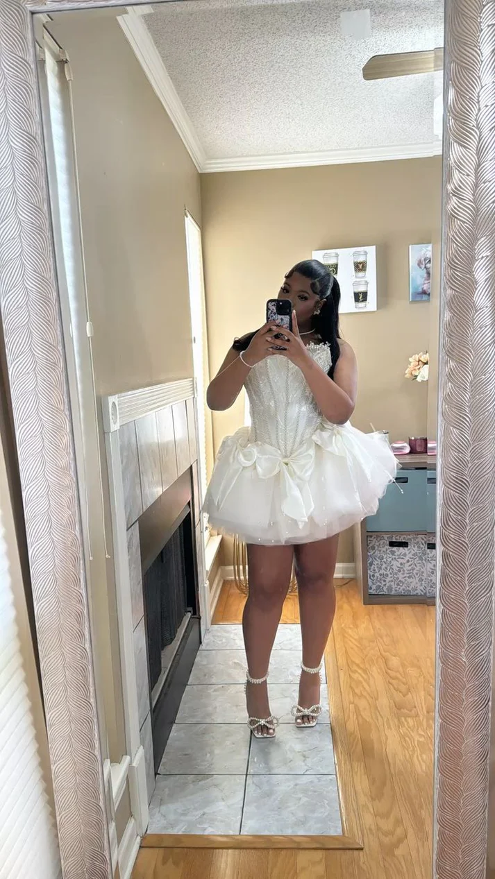 Strapless Ivory Tulle Birthday Dress A Line Mini Graduation Dress P1224
