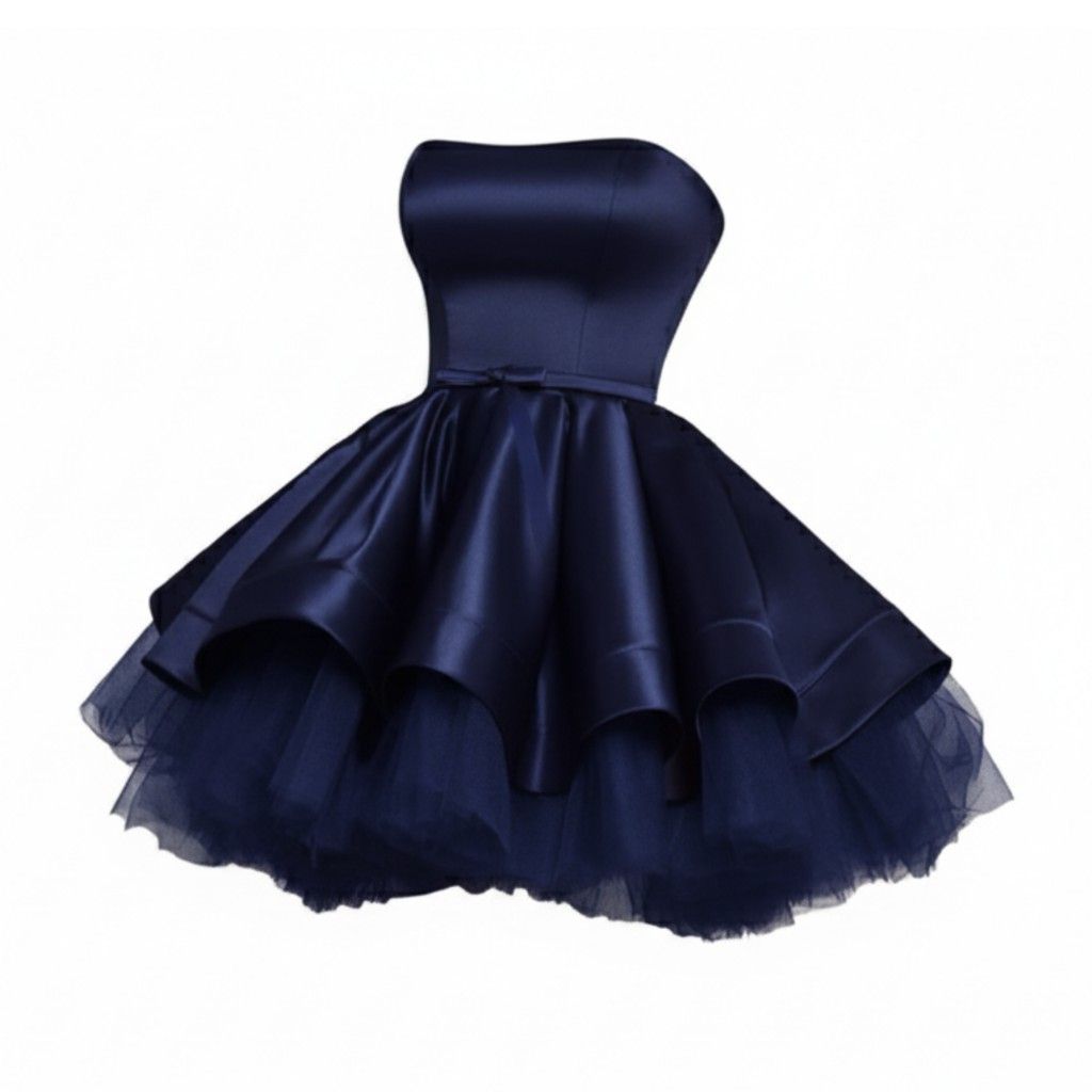 Strapless Navy Blue Satin Short Homecoming Dress P1575