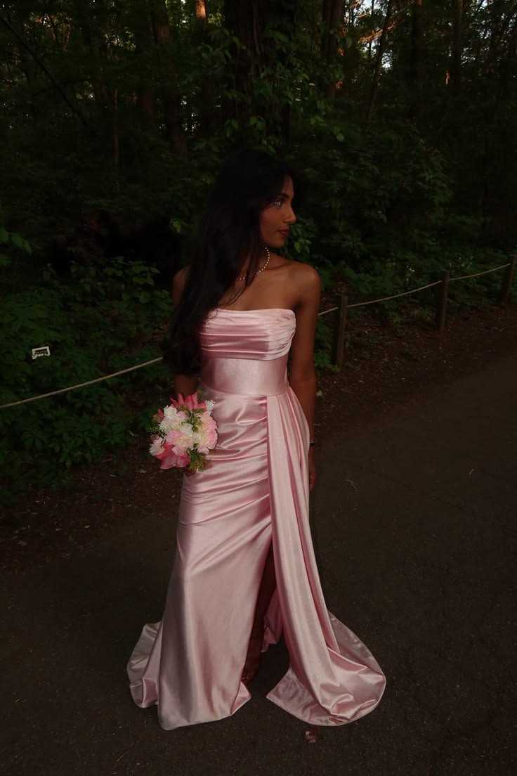 Strapless Pink Mermaid Long Dress With Side Train P2463