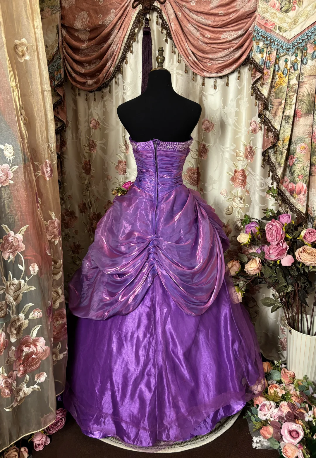 Strapless Purple Ball Gown Birthday Dress Vintage Formal Prom Dress P1125