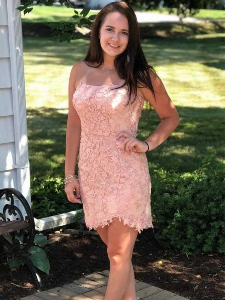 Strapless Short Lace Appliqued Homecoming Dress P2313