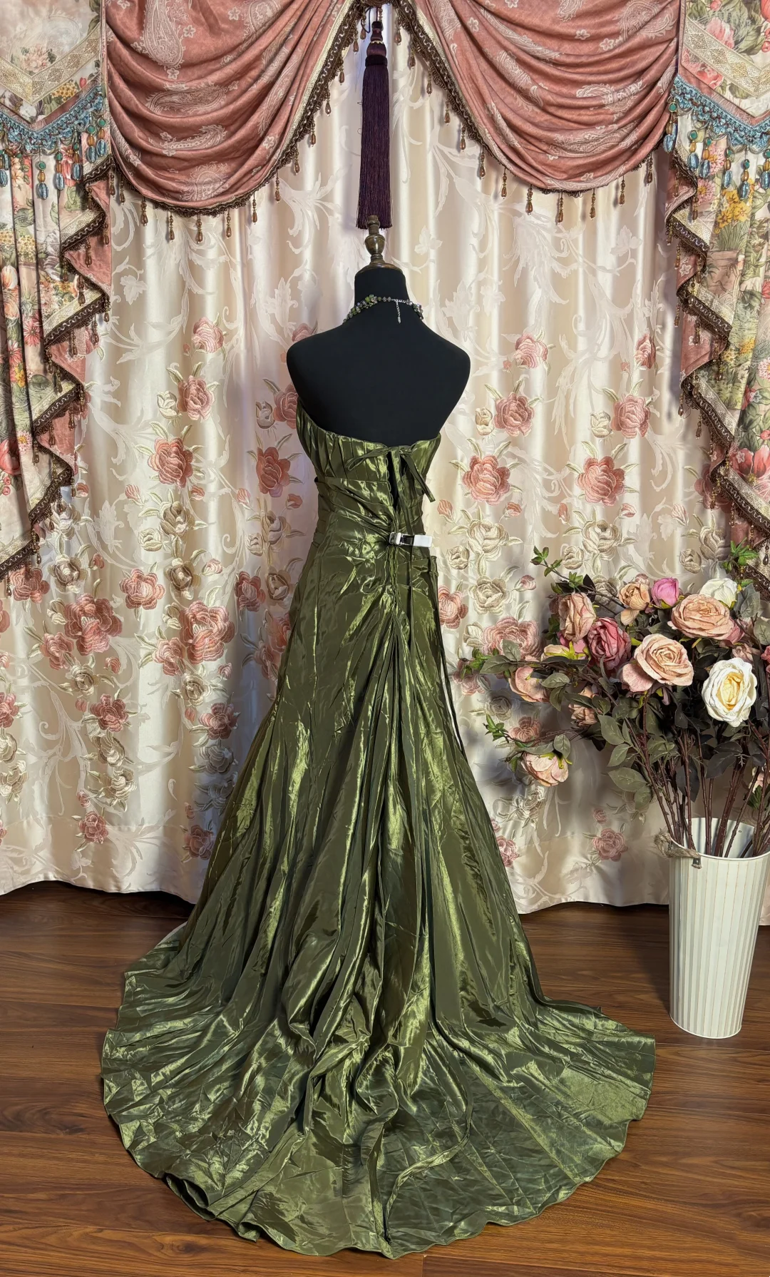 Strapless Taffeta Green Prom Dress Vintage Formal Dress P1123