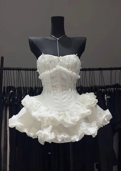 Strapless White A Line Birthday Dress Short Homecoming Dress P1347