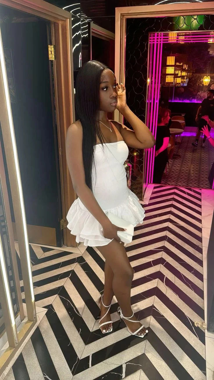 Strapless White Mini Birthday Dress Layered Party Dress P2367