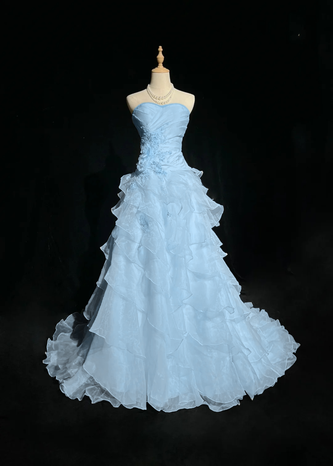 Strapless White Ruffled A Line Wedding Dress Formal Prom Dress P875
