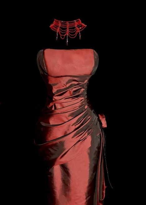 Strapless Burgundy Sheath Taffeta Prom Dress Formal Evening Dress P1095