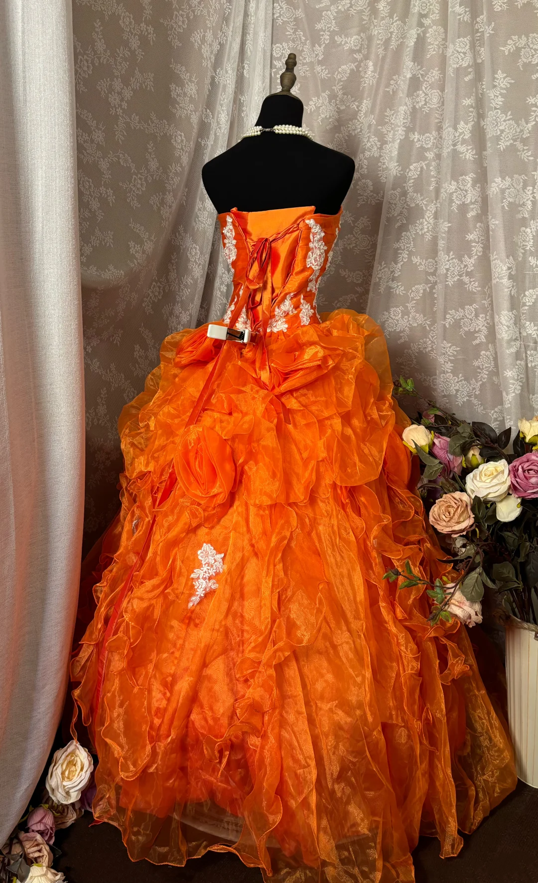Sweetheart Ball Gown Orange Prom Dress Vintage Birthday Dress P1124