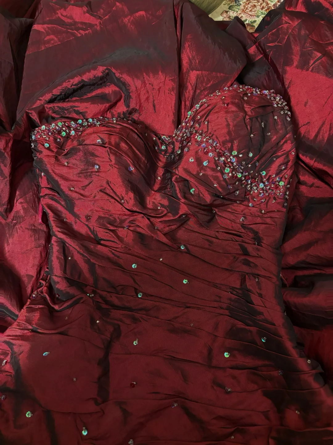 Sweetheart Burgundy Beaded Formal Long Prom Dress P1133