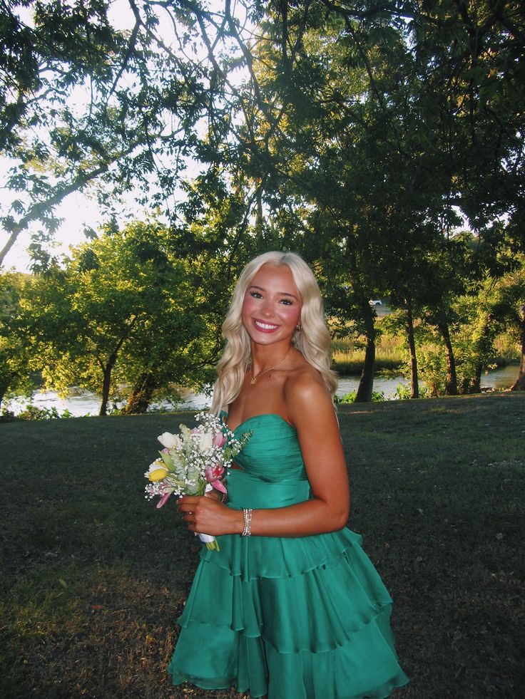 Sweetheart Green Homecoming Dress Layered Ruffle Party Dress P1452