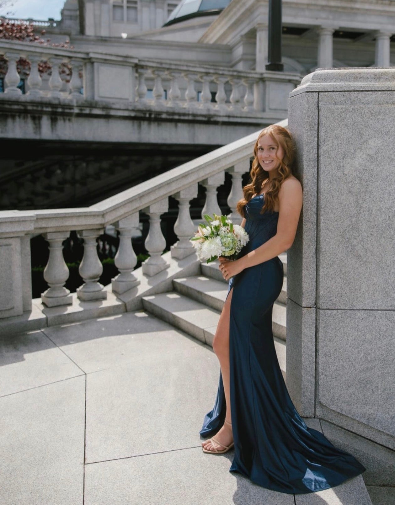 Sweetheart Navy Blue Mermaid Satin Formal Prom Dress P1557