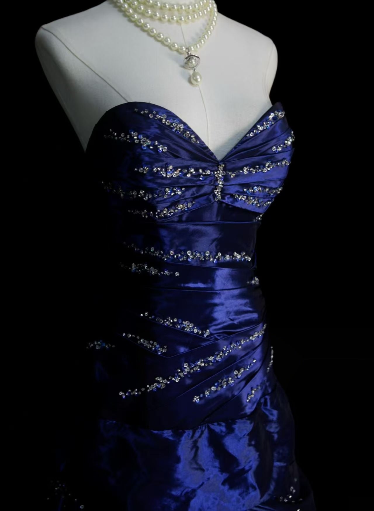 Sweetheart Royal Blue Beaded Formal Prom Dress Retro Evening Gowns P2098