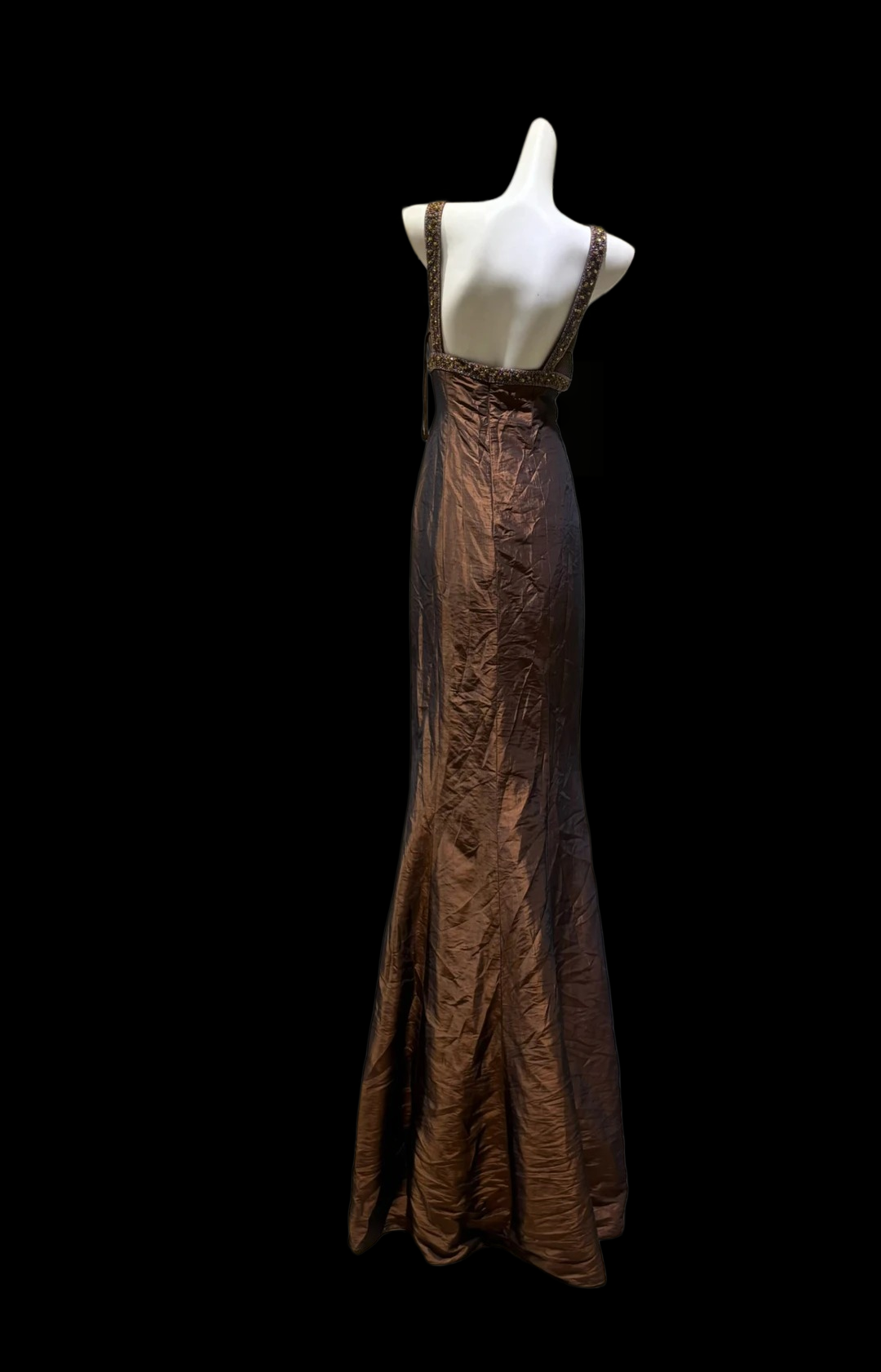 V Neck Brown Mermaid Retro Prom Dress Beaded Formal Evening Gown P1855