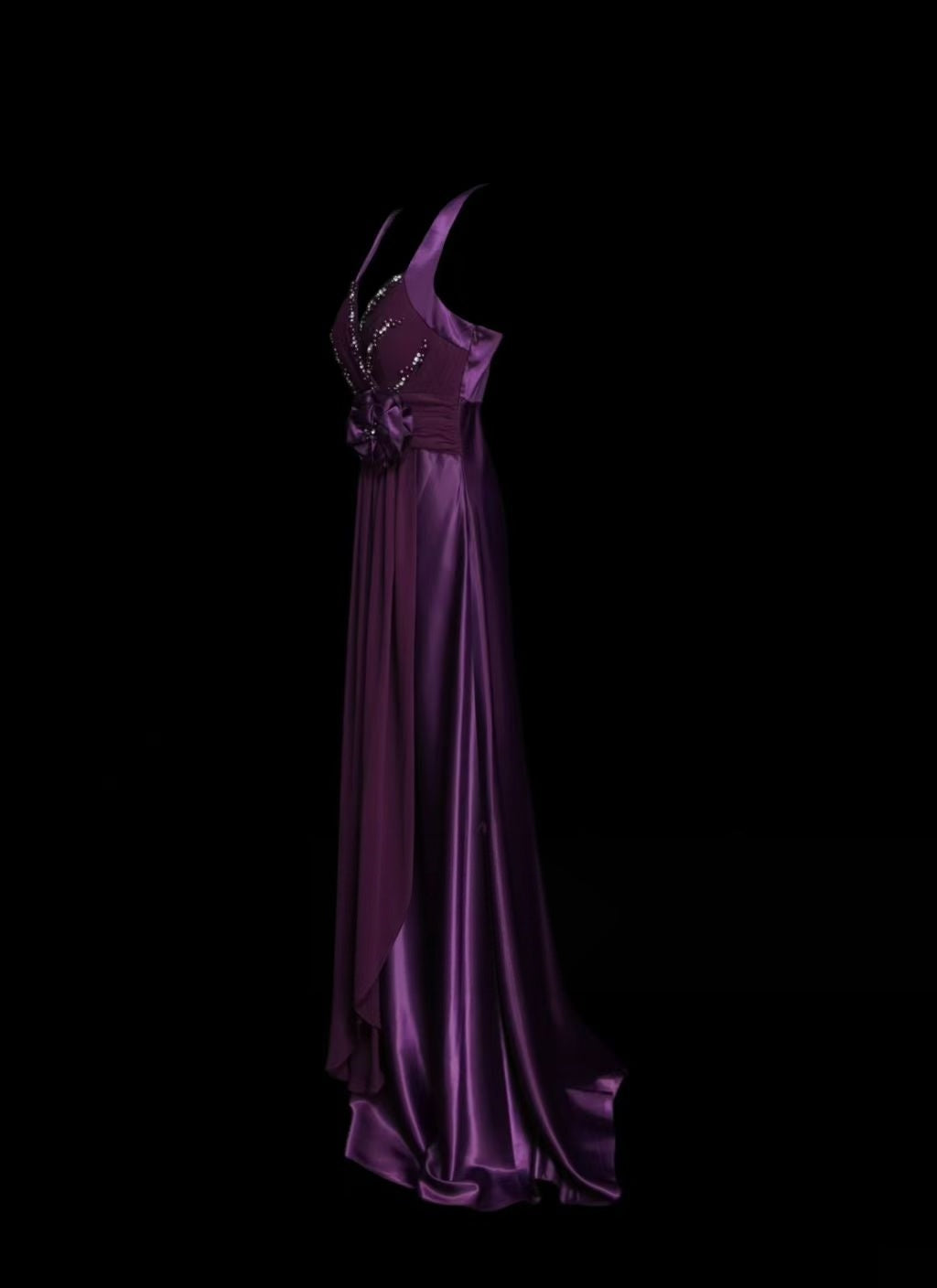 V Neck Purple A Line Formal Wedding Guest Dress Retro Prom Dress P2096