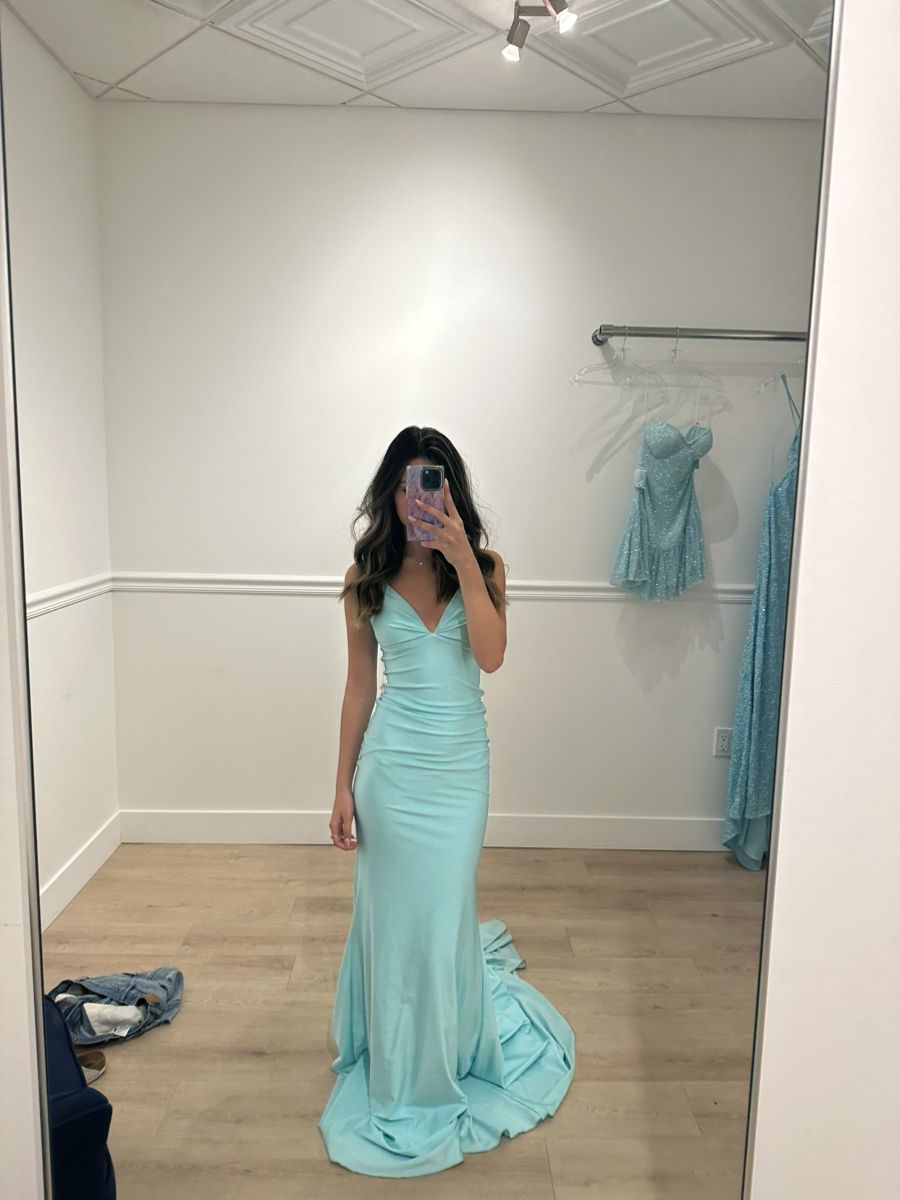 V Neck Tiffany Blue Mermaid Long Prom Dress P1485
