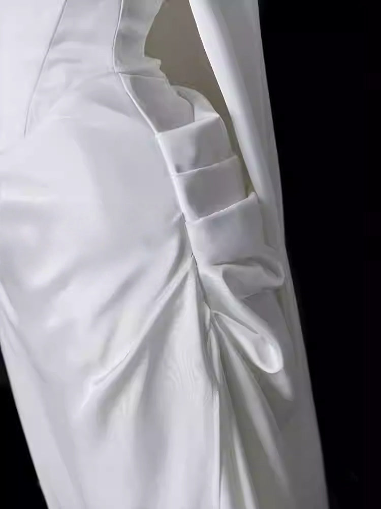 White Sheath Wedding Dress With Trail For Bridal P691