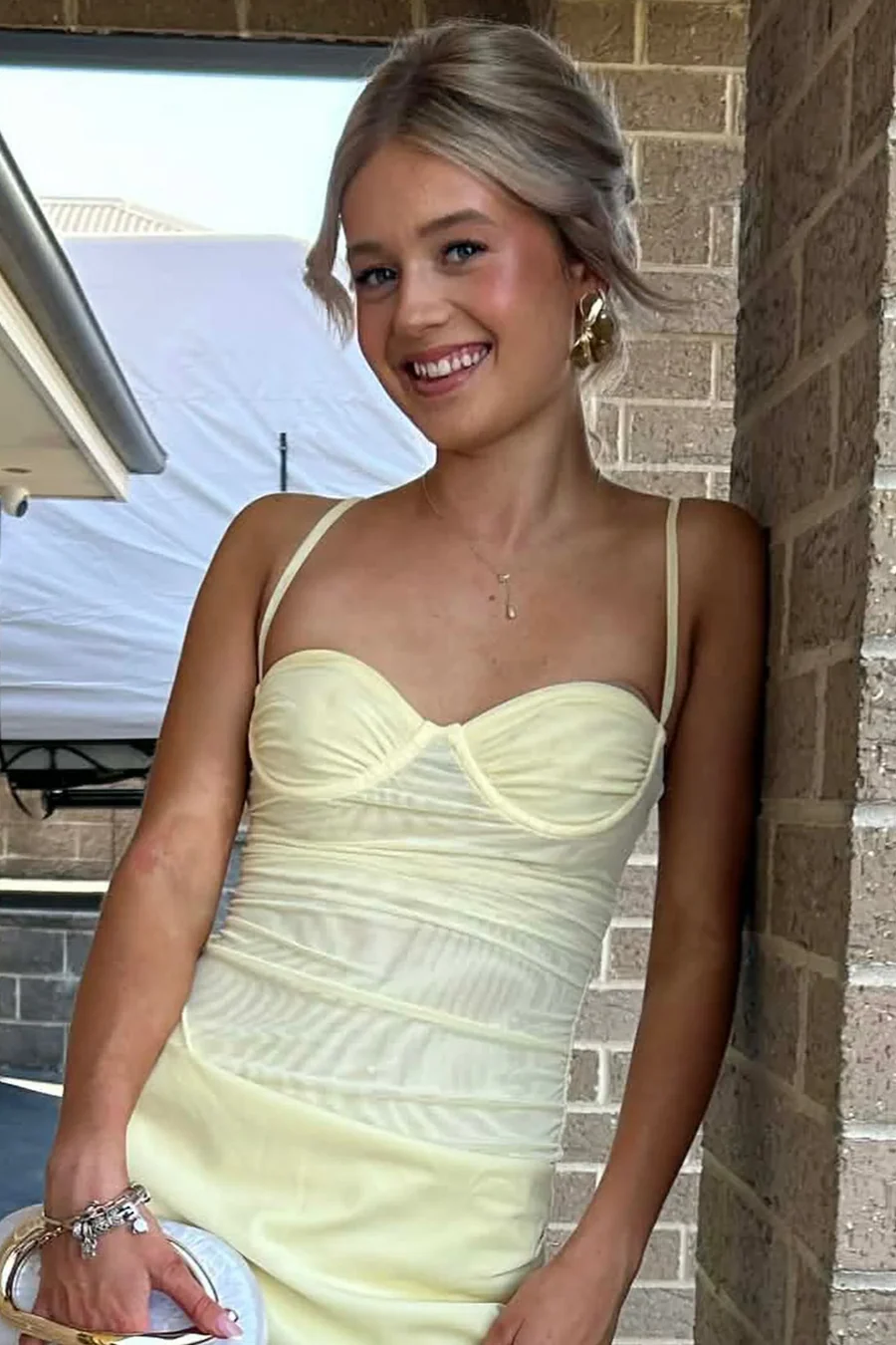 Yellow Spaghetti Straps Long Prom Dress P847