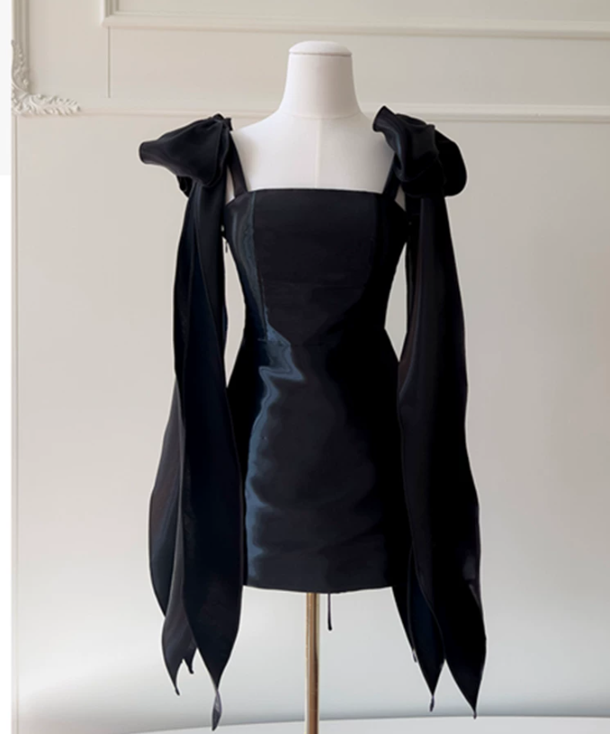 A Line Black Short Organza Homecoming Dress Homecoming Dress   P1745