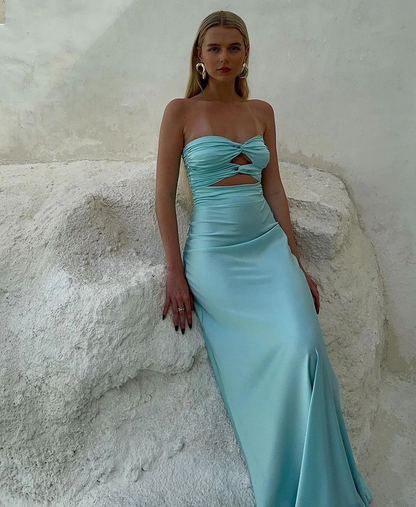 Strapless Blue Sheath Long Prom Dresses P13