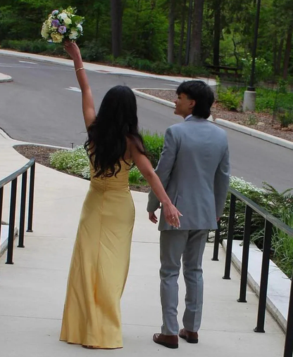 Strapless Yellow Sheath Long Prom Dresses P14