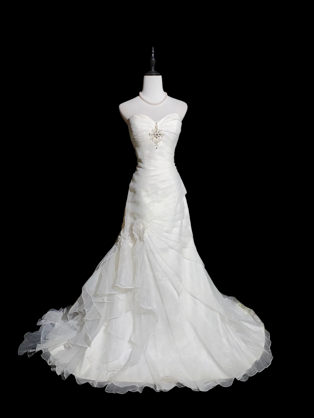 Sweetheart Ivory Mermaid Chiffon Wedding Gown Vintage Bridal Dress  P1048