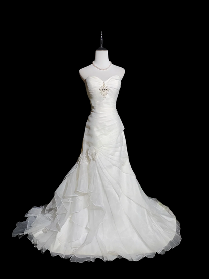 Sweetheart Ivory Mermaid Chiffon Wedding Gown Vintage Bridal Dress  P1048