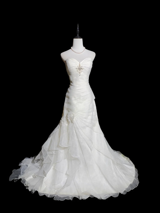 Sweetheart Ivory Mermaid Chiffon Wedding Gown Vintage Bridal Dress  P1048