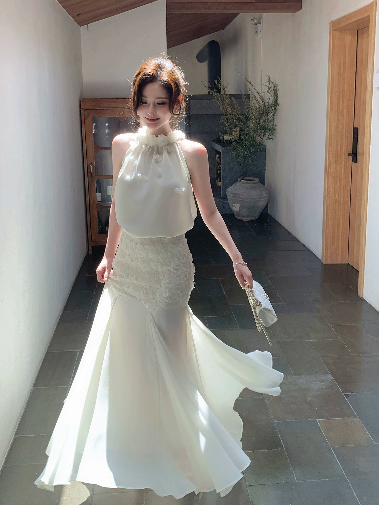 3d Flower Lace 2 Pcs Set Wedding Dress for Bridal  L97
