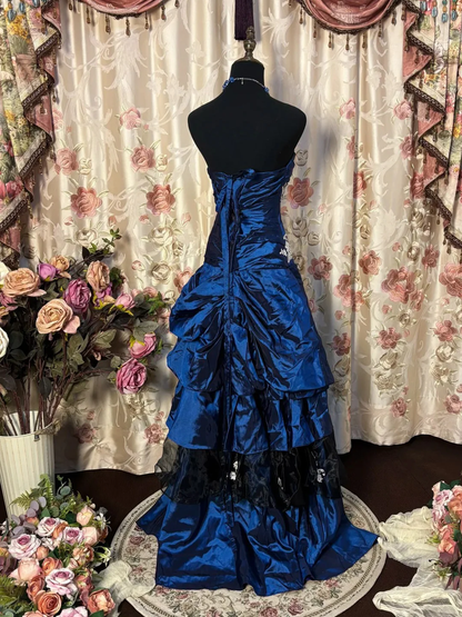 Sweetheart Navy Blue Vintage Prom Dress Taffeta Formal Dress  P886