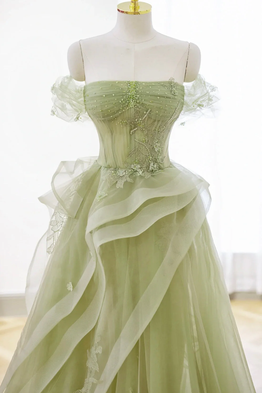 Green Tulle Lace Long Prom Dress Green Formal Party Dress P8