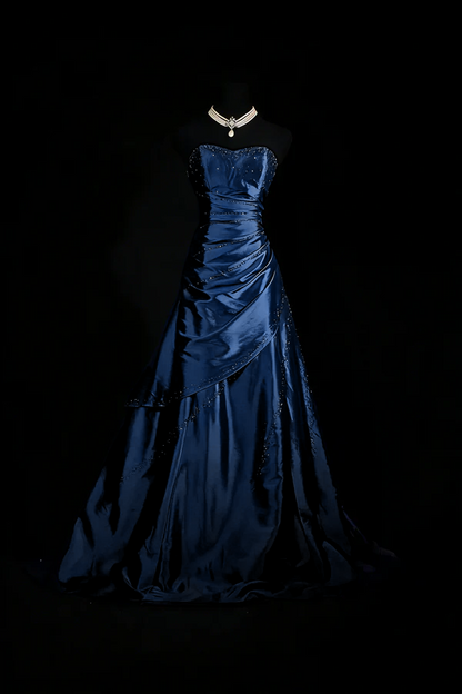 Sweetheart Satin A Line Prom Dress Beaded Formal Evening Dress  P169