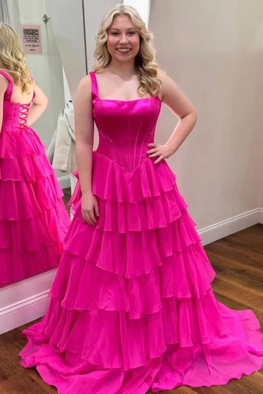 A-Line Layered Chiffon Yellow Long Prom Dress With Slit  P865