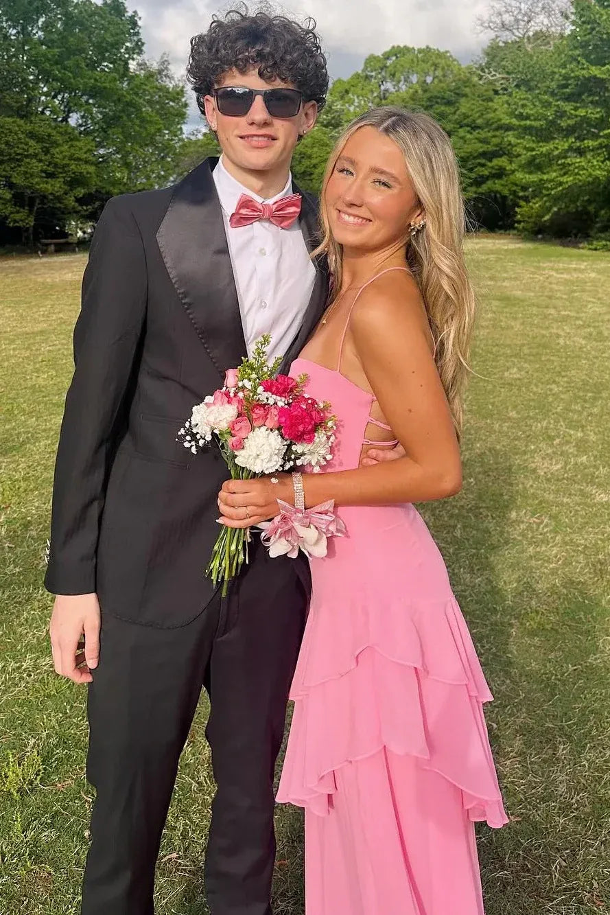 A-Line Spaghetti Straps Chiffon Ruffles Floor-Length Prom Dress  P722