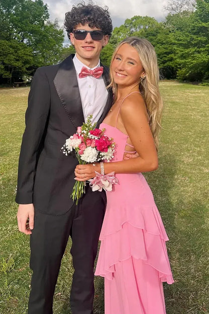 A-Line Spaghetti Straps Chiffon Ruffles Floor-Length Prom Dress  P722