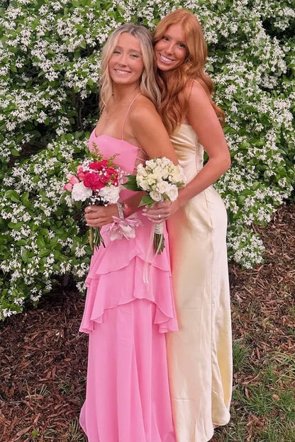 A-Line Spaghetti Straps Chiffon Ruffles Floor-Length Prom Dress  P722