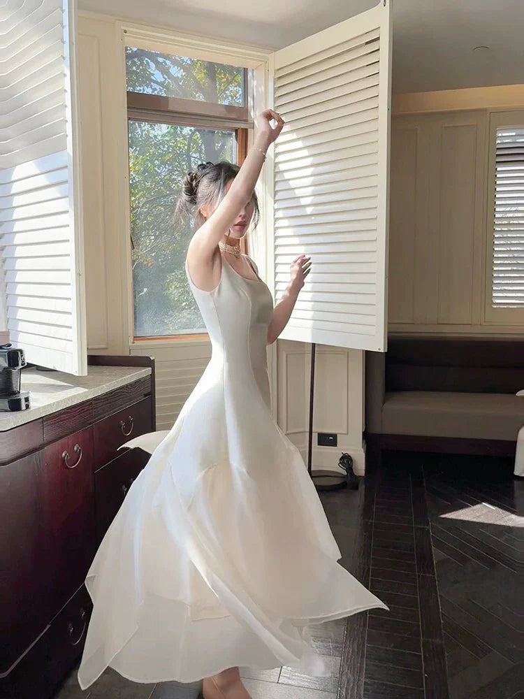 A-Line Square-Neck Layered Ivory Chiffon Prom Dress  P731