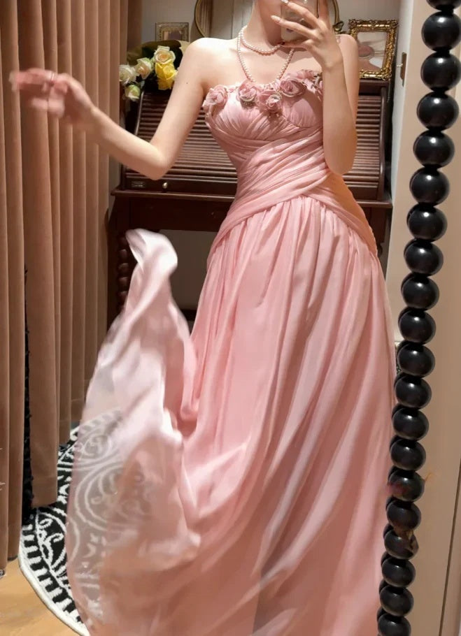 A-Line Strapless Blush Pink Long Prom Dresses   P742