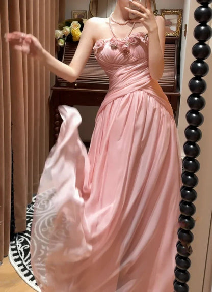 A-Line Strapless Blush Pink Long Prom Dresses   P742