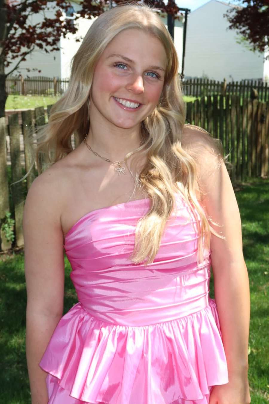 A-Line Strapless Layered Satin Pink Long Prom Dress With Slit  P851