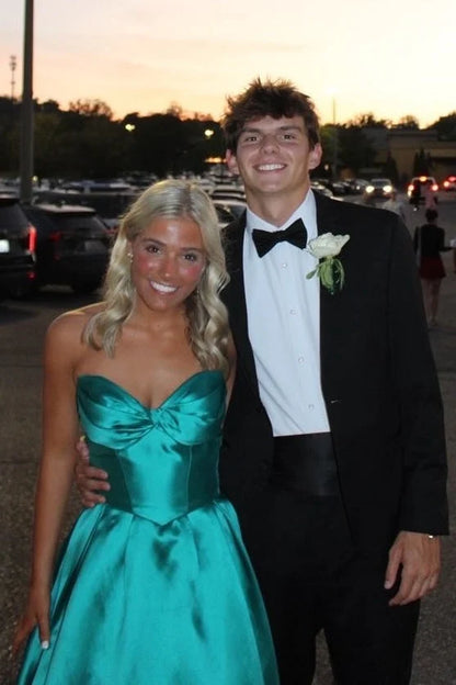 A-Line Strapless Satin Long Prom Dress Wedding Guest Dress  P2500