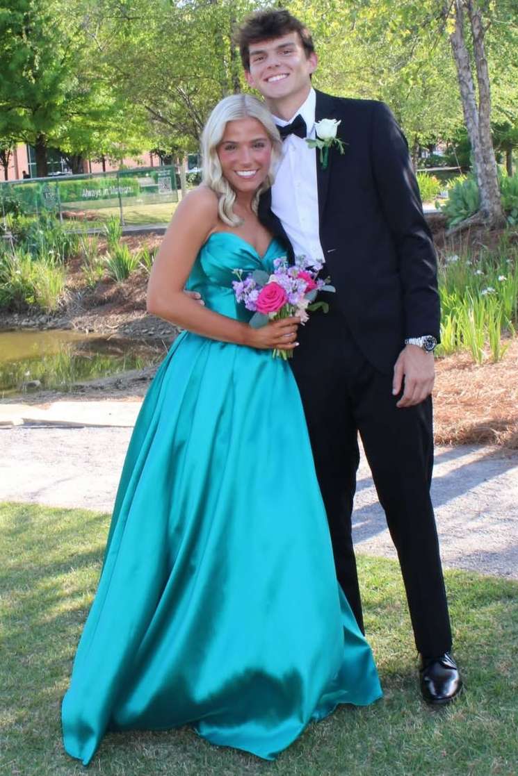 A-Line Strapless Satin Long Prom Dress Wedding Guest Dress  P2500