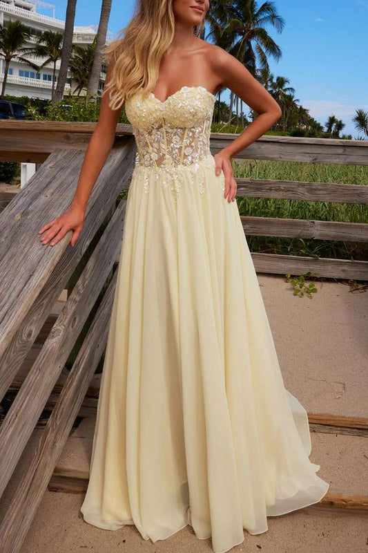 A-Line Strapless Sweetheart Chiffon Prom Dress With Appliques  P2532