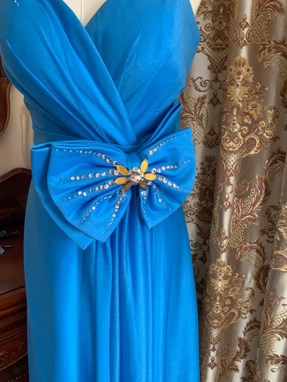 A-Line Sweetheart-Neck Beaded Blue Long Wedding Guest Dress  P737