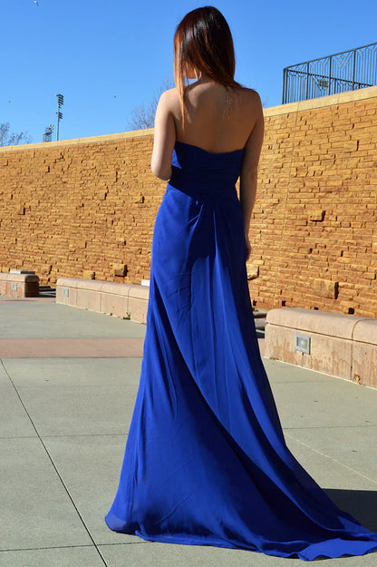A-Line Sweetheart Beaded Blue Long Prom Dress  P743