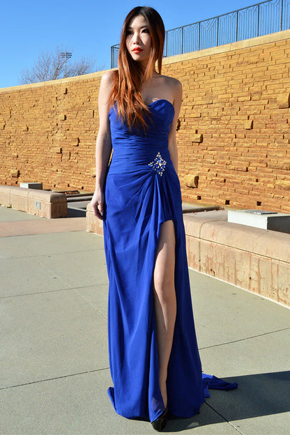 A-Line Sweetheart Beaded Blue Long Prom Dress  P743