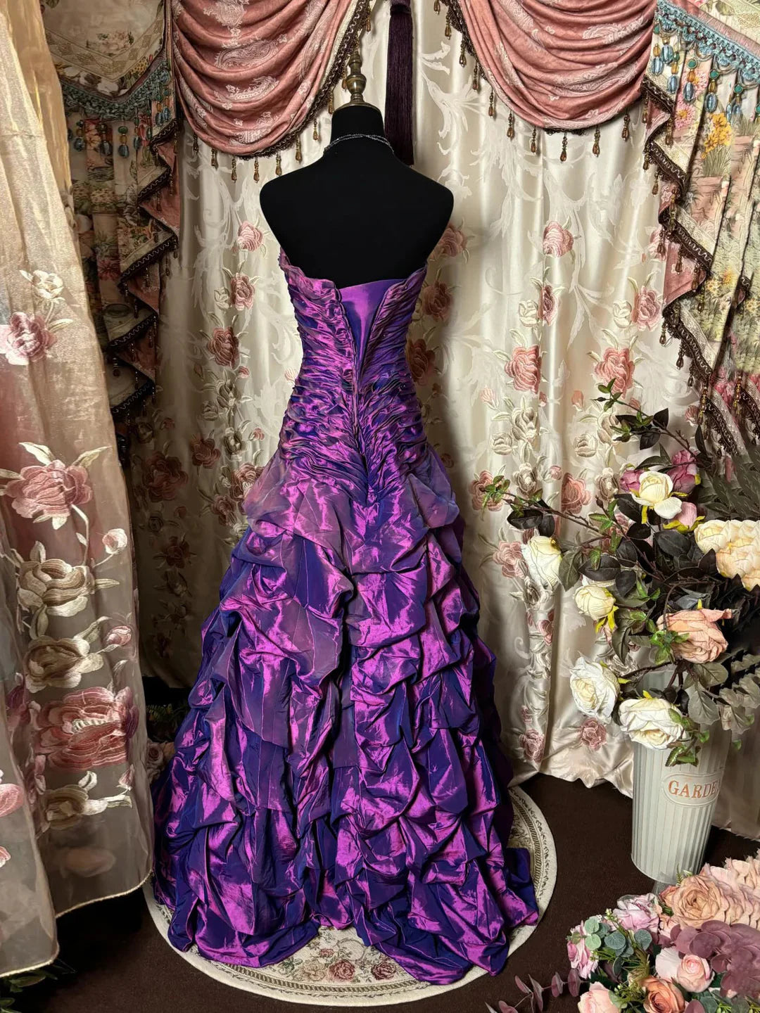 A-Line Sweetheart Floor-Length Taffeta Prom Dresses With Ruffles  P1075
