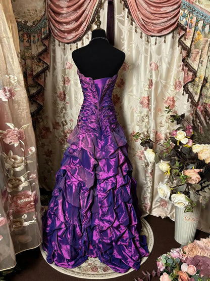 A-Line Sweetheart Floor-Length Taffeta Prom Dresses With Ruffles  P1075