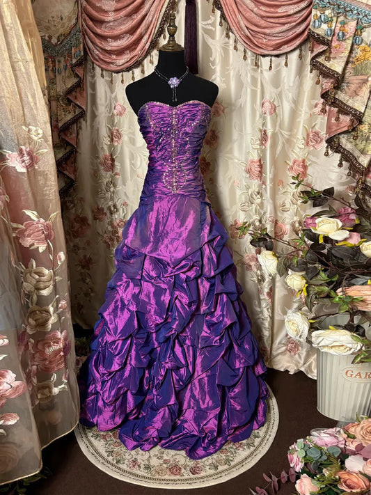 A-Line Sweetheart Floor-Length Taffeta Prom Dresses With Ruffles  P1075